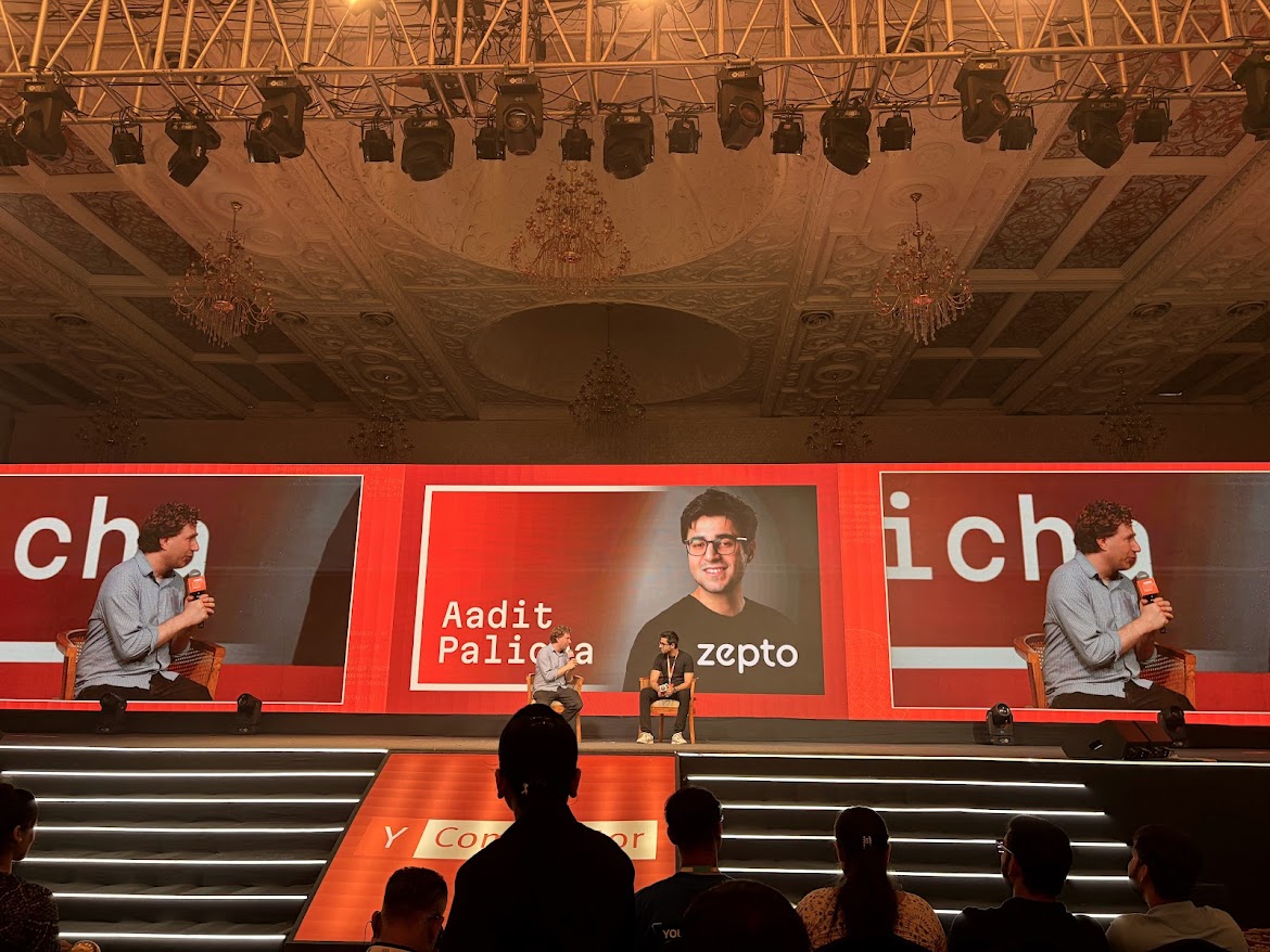 Aadit Palicha (Zepto) with Jared Friedman on stage
