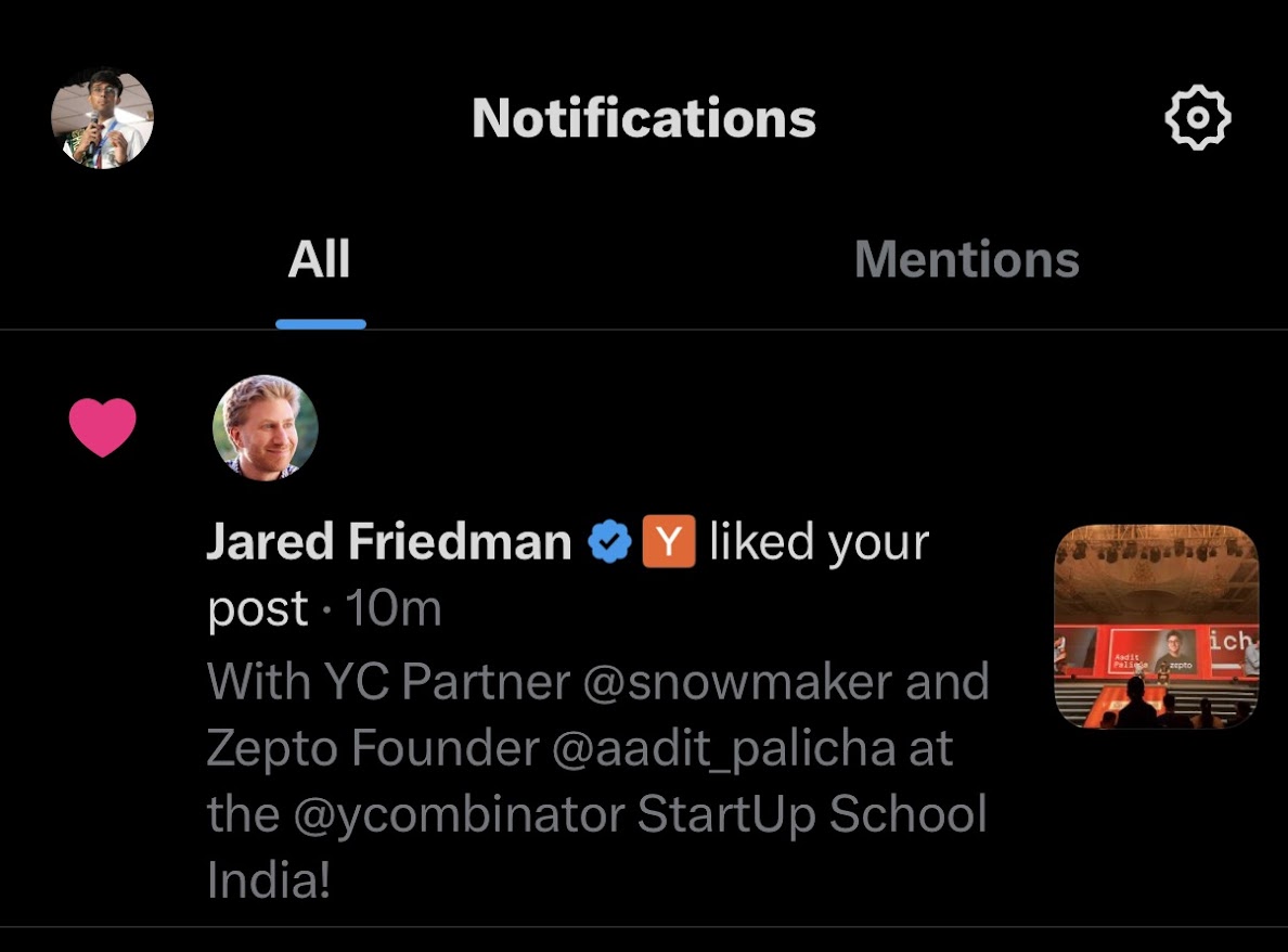 Jared Friedman liking Akshat's post on X