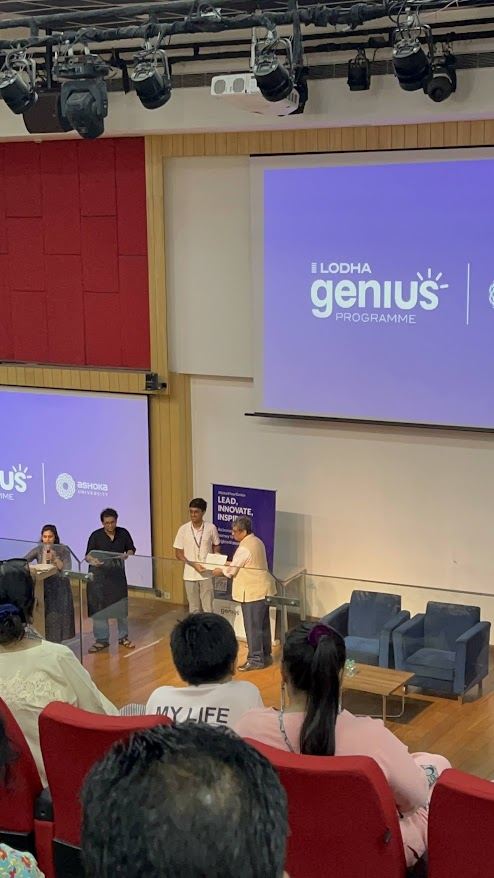 Akshat Bhaskar on stage at the Lodha Genius Programme, Ashoka University
