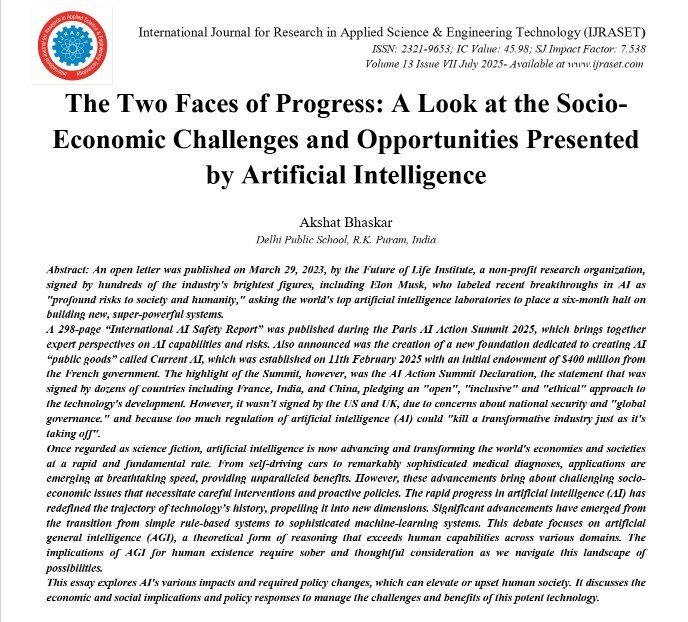 Published research paper, The Two Faces of Progress, IJRASET 2025